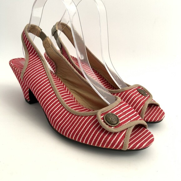 Atmosphere Kitten Heel Sandals Size 41 US 8M Red Stripe Slingback Peep-toe - Picture 11 of 11